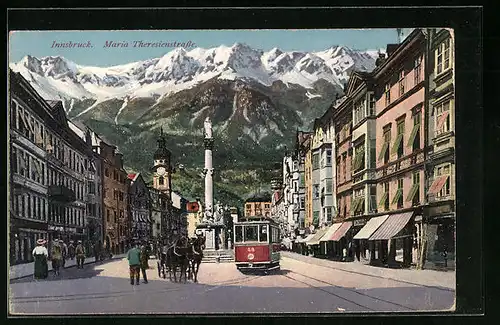 AK Innsbruck, Strassenbahn an der Maria Theresienstrasse