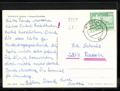 AK Bergen /Rügen, Rugard-Gasthaus