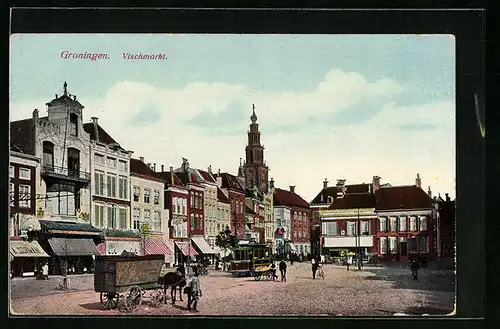 AK Groningen, Vischmarkt, Strassenbahn