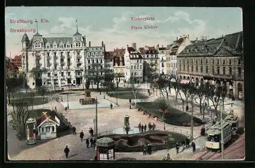 AK Strassburg i. Els., Kleberplatz, Strassenbahn