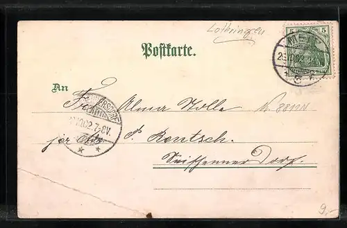 Lithographie Metz, Pulverinsel, Dom, Deutsches Thor