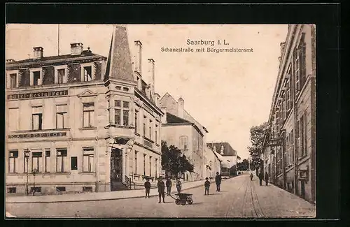 AK Saarburg i. L., Schanzstrasse mit Bürgermeisteramt