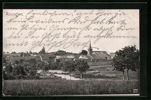 AK Rixingen, Ortsansicht vom Feld aus