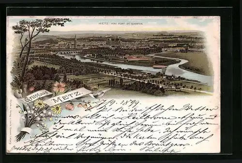 Lithographie Metz, Stadt vom Fort St. Quentin gesehen