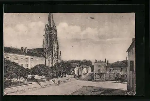 AK Delm, Platz mit Kirche und Gasthof