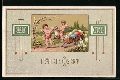 AK Osterengel mit Widdergespann