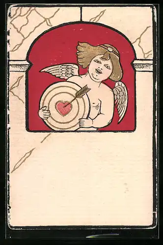 AK Amor mit Zielscheibe in der Hand