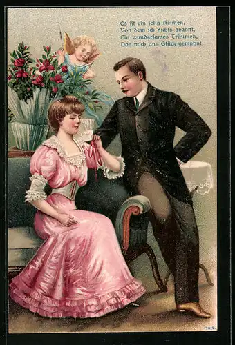 AK Amor belauscht Liebespaar