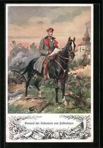 Künstler-AK General der Infanterie von Falkenhagen in Uniform zu Pferde