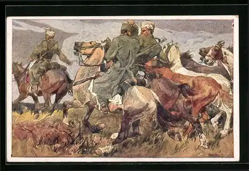 Künstler-AK Rotes Kreuz Nr. 354: Gefecht auf dem Pferd