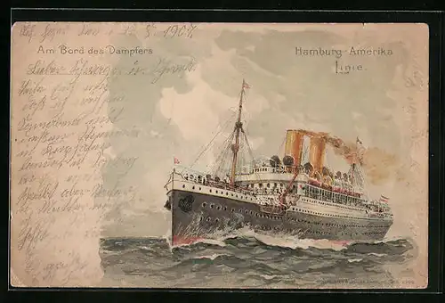 Künstler-AK Passagierschiff der H.-A.-Linie auf hoher See