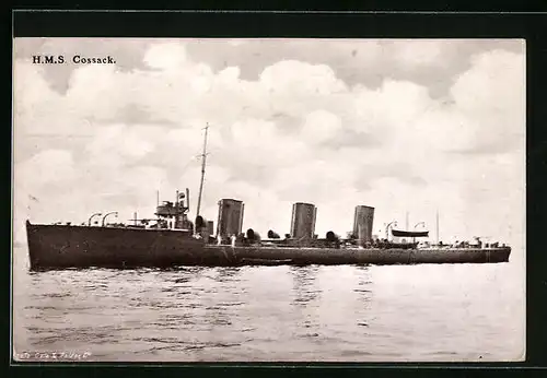 AK Britisches Kriegsschiff HMS Cossack auf hoher See