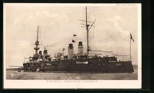 AK Französischer Kreuzer Condé bei der Hafeneinfahrt