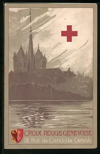Künstler-AK Geneve, Croix Rouge Genevoise, 18 Rue de Candolle