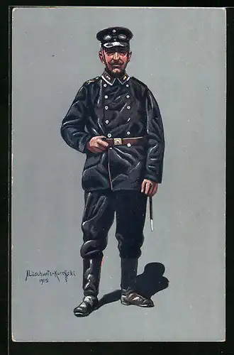 Künstler-AK Unteroffizier des Kraftfahr-Bataillon in Uniform 1914-1915