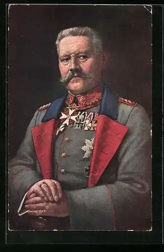 Künstler-AK Paul von Hindenburg in Uniform mit Verdienstabzeichen