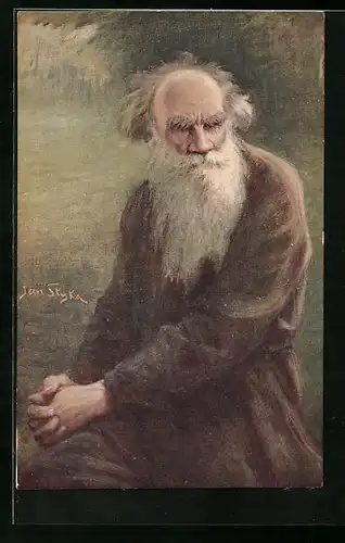 Künstler-AK Tolstoi mit nachdenklichem Blick