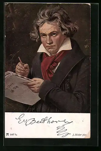 Künstler-AK Ludwig van Beethoven, beim Komponieren