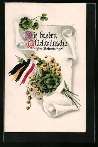 Präge-AK Fahnen vom Zweibund mit Blumenstrauss