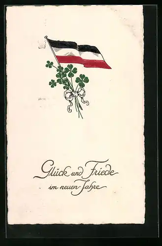 AK Deutsche Fahne mit Kleeblättern