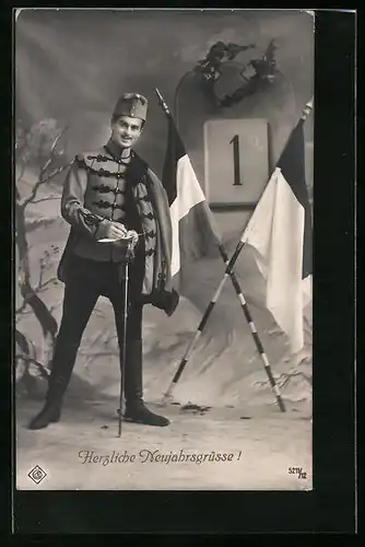 AK Kriegsneujahr, Husar in Uniform