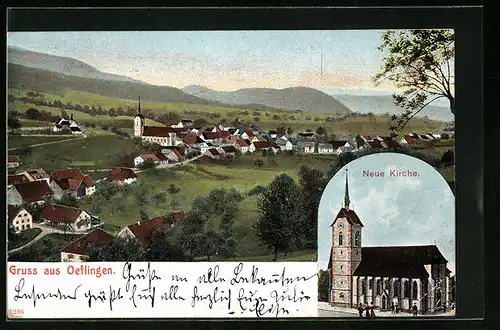 AK Oeflingen, Neue Kirche, Panorama