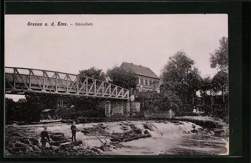 AK Greven /Ems, Schöneflieth mit Brücke