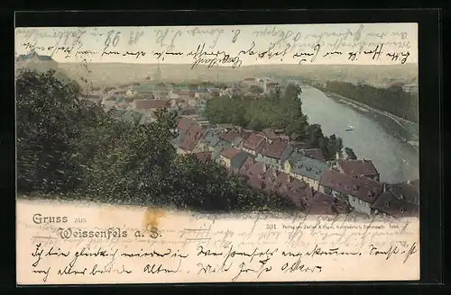 AK Weissenfels a. S., Blick auf den Ort aus der Vogelschau