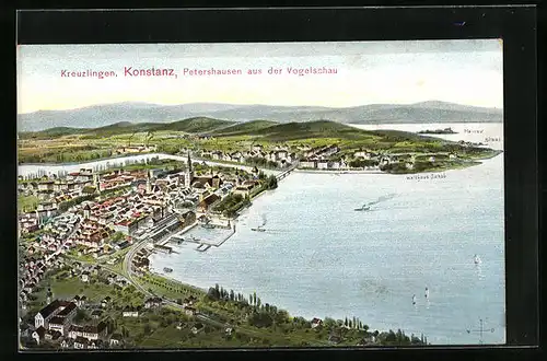 AK Konstanz, Petershausen aus der Vogelschau mit Blick nach Kreuzlingen