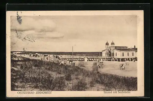 AK Zinnowitz, Strand mit Seebrücke