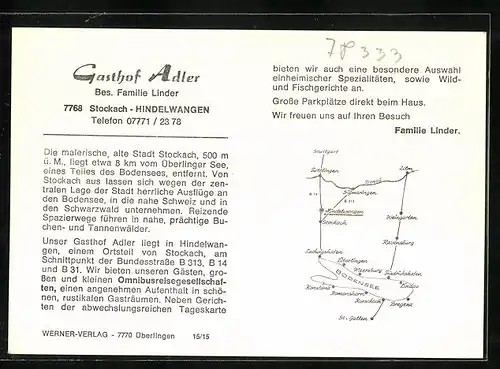 Klapp-AK Stockach-Hindelwangen, Gasthof Adler, Innenansichten