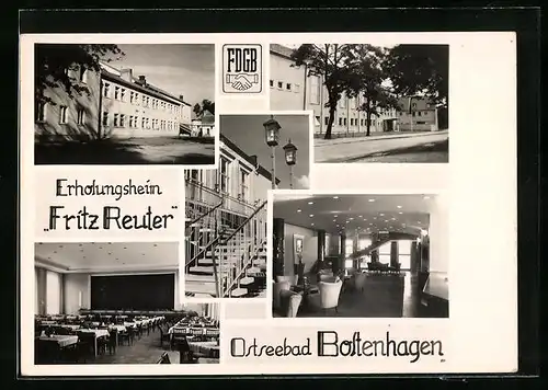 AK Boltenhagen, FDGB-Erholungsheim Fritz Reuter, Innenansicht, Aussentreppe