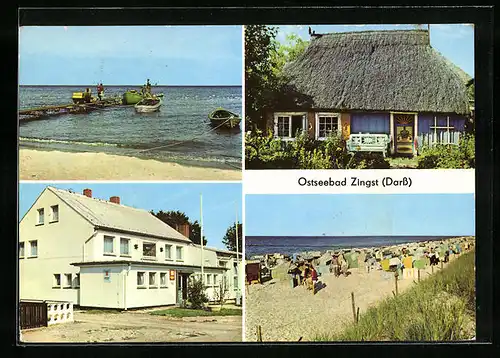 AK Zingst /Darss, FDGB-Erholungsheim Stranddistel, Am Fischerstrand, Rohrdachkate