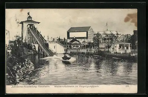 AK Mannheim, Internationale Kunst- & Grosse Gartenbau-Ausstellung 1907, Wasserrutschbahn im Vergnügungspark