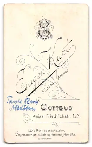 Fotografie E. Kurt, Cottbus, Kaiser Friedrichstrasse 127, Hübsche Dame mit Puffärmeln