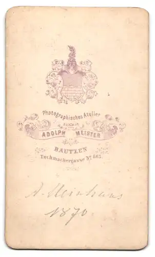 Fotografie Adolph Meister, Bautzen, Tuchmachergasse 663, Herr im Anzug mit Vollbart