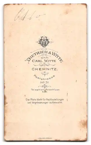 Fotografie Dietrich & Witte, Chemnitz, Poststrasse 31, Herr mit Fliege und Bart