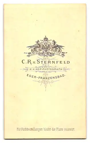 Fotografie C. R. v. Sternfeld, Eger-Franzensbad, Junger Herr im Anzug mit Oberlippenbart