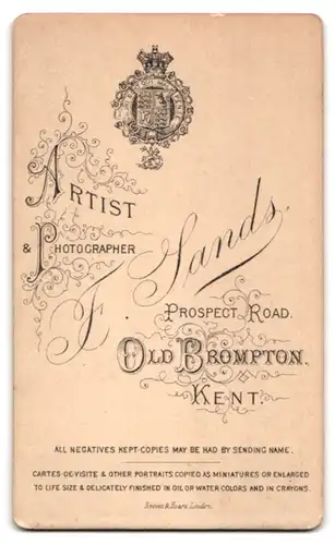 Fotografie F. Sands, Brompton / Kent, Prospect Road, Bürgerlicher Herr im Anzug mit Bart