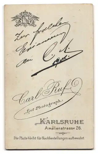 Fotografie Carl Ruf, Karlsruhe, Amalienstr. 26, Mann mit Schnauzbart und Jacket