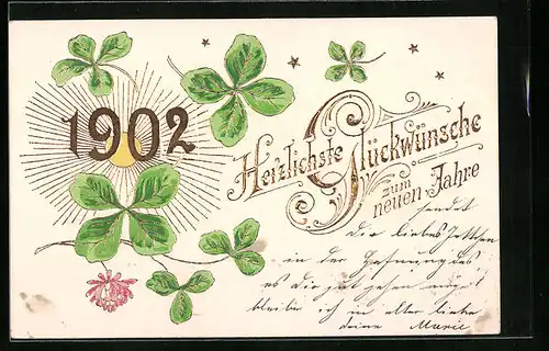 AK Jahreszahl 1902 mit Kleeblättern