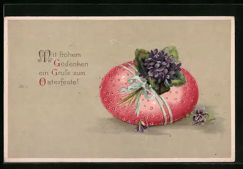 AK Osterei mit Veilchen