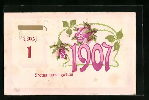 AK Jahreszahl 1907 mit Rosen