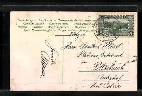 AK Jahreszahl 1907 mit violetter Blume