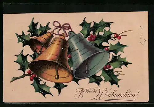 AK Weihnachtsglocken mit Stechpalmenzweig
