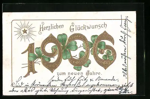 AK Jahreszahl 1906 mit Kleeblättern