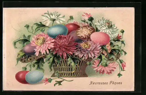 AK Blumengesteck mit Ostereiern