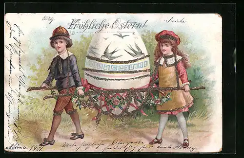 AK Kinder tragen grosses Osterei