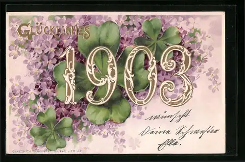 Präge-AK Jahreszahl 1903 umgeben von Veilchen