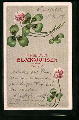 AK Geburtstagsgruss mit Kleeblättern